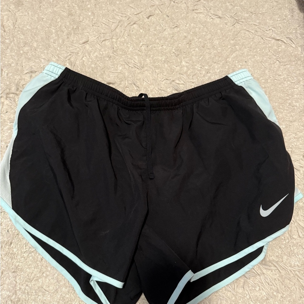 Nike Women's Athletic Shorts Black with Light Blue Trim